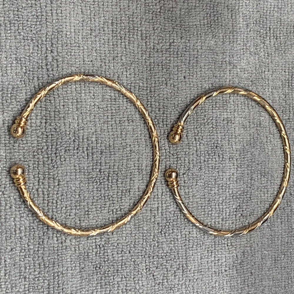 Two Tone Twisted Diamond Cut Cuff Bangle Bracelet Set 7 Inch 6033